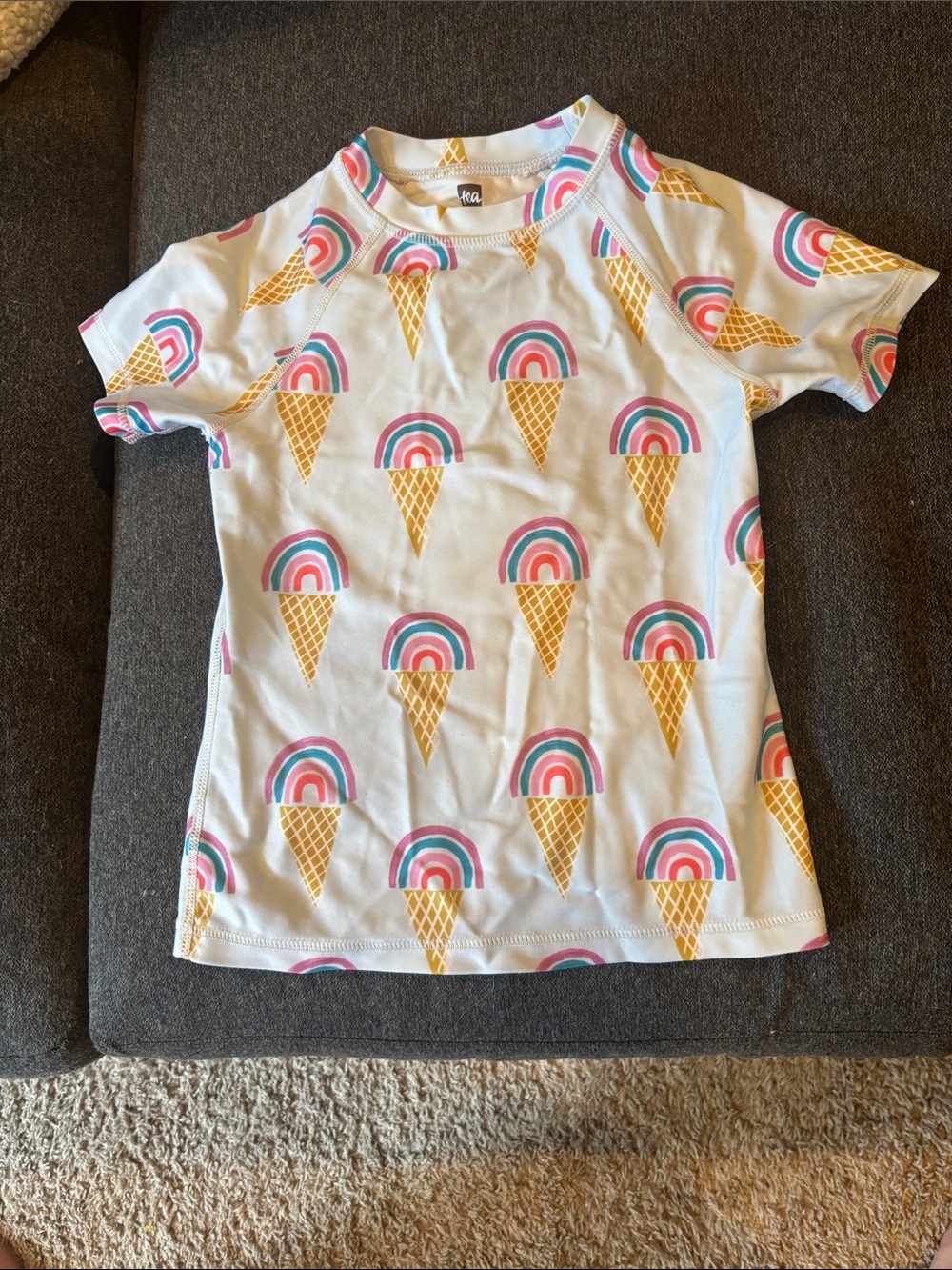 Tea Collection White Rainbow Ice Cream Rashguard - Pink, Teal, Yellow